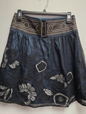 Sweet By Miss Me Boho Mini Skirt M Green Floral Fairycore Whimsigoth Lined Y2K